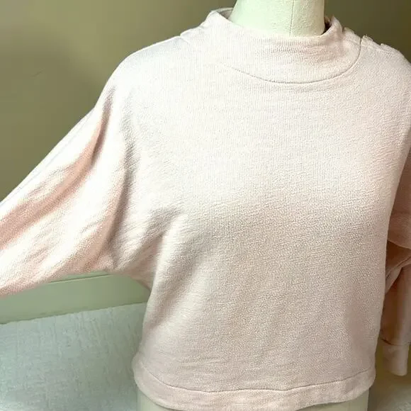 J. Crew blush pink cotton mock neck dolman sleeves crop sweatshirt S - Picture 3 of 10